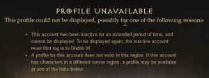 Diablo 3 Profile Unavaiable After Banwave